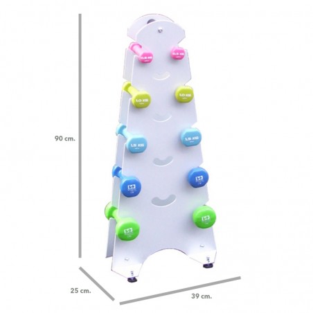 Juego de 5 Pares de Mancuernas de 1 a 3 kg con Soporte Metálico