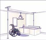Un carril con un poste y un soporte de bañera para grúa de techo voyager Un carril con un poste y un soporte de bañera para grúa de techo voyager
