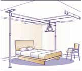 Dos carriles con dos postes y un soporte de pared para grúa de techo voyager Dos carriles con dos postes y un soporte de pared para grúa de techo voyager