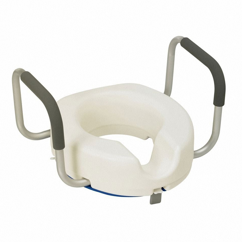 Asiento de inodoro con apoyabrazos extraíbles.