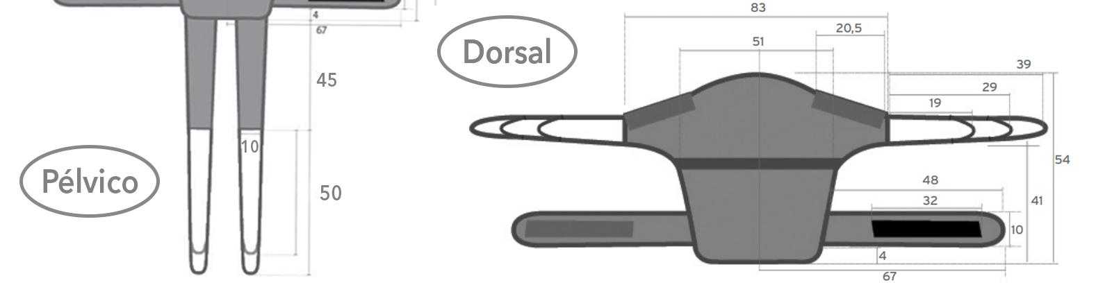 Dimensiones del arnés para grúa