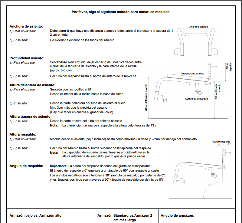Medir ancho de la silla de ruedas según fabricante