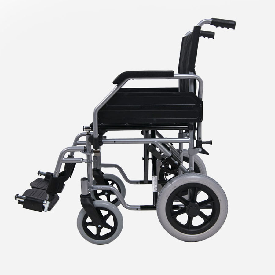 Silla de ruedas de acero ligera plegable con rueda de 300 mm