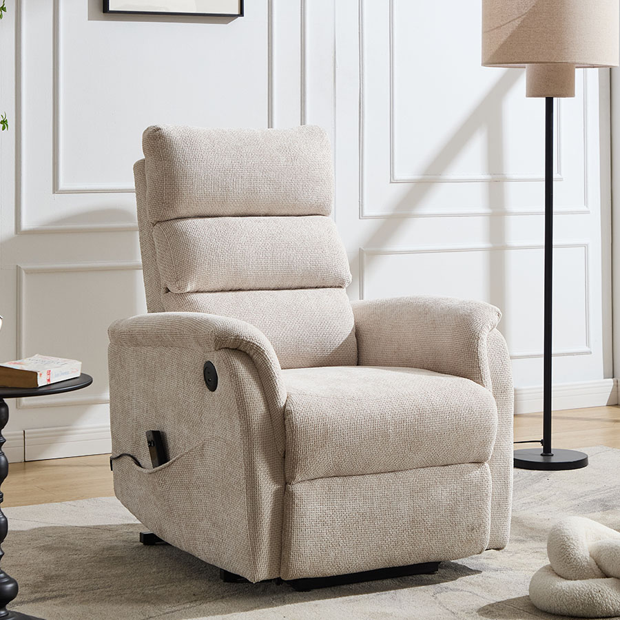 Sillón relax eléctrico con función auto-ayuda y tapizado en chenilla